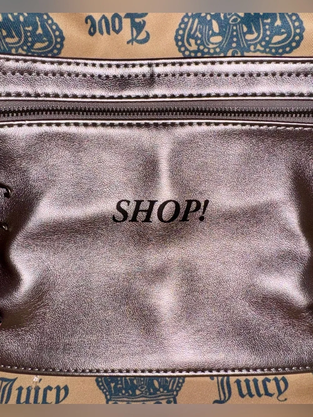 Juicy Couture Daydreamer Shopper Tote Bag in Dusk Blue Velour & Faux Leather